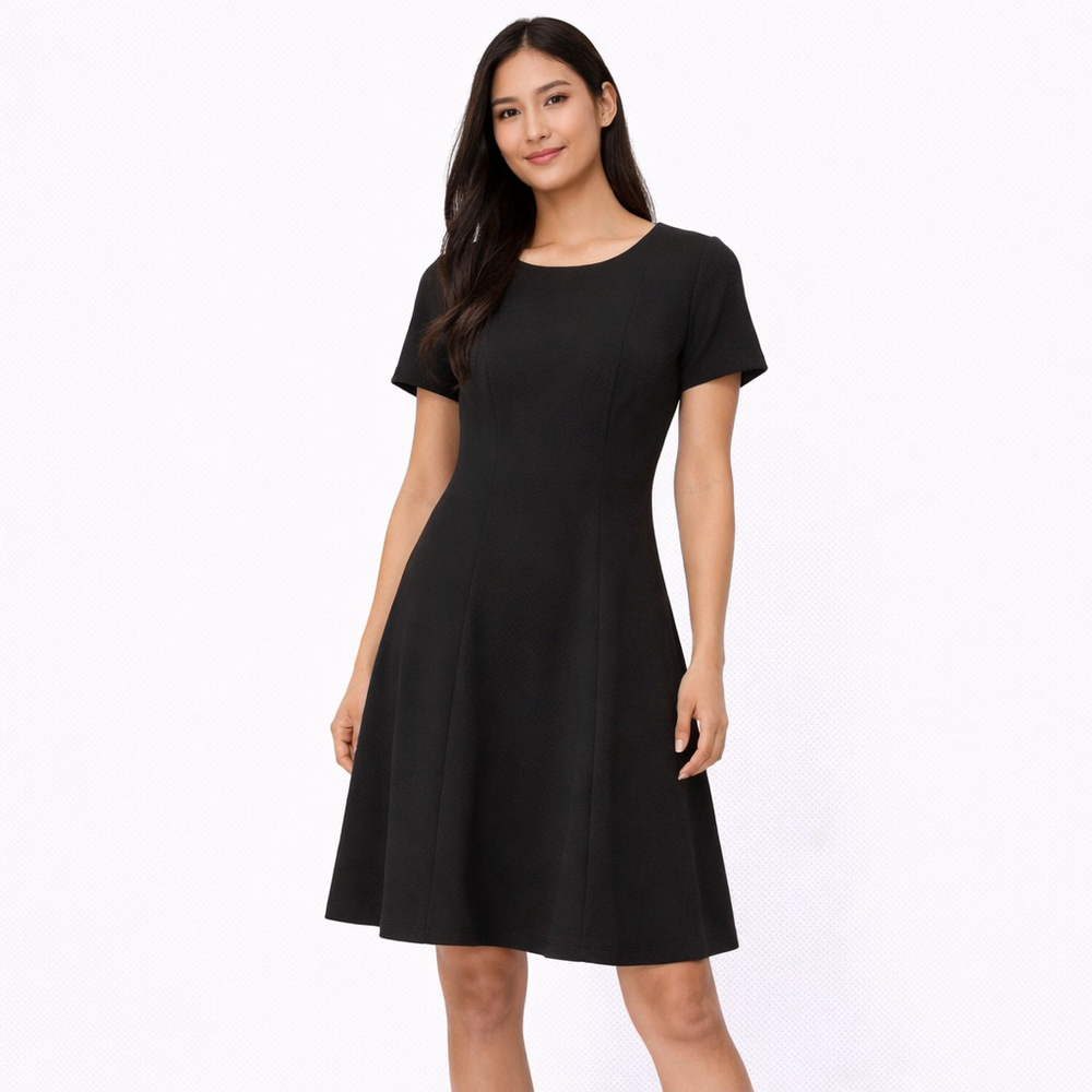 Women's Chelsea Rose Black Short Sleeve A-Line Dress Size 8 NWT